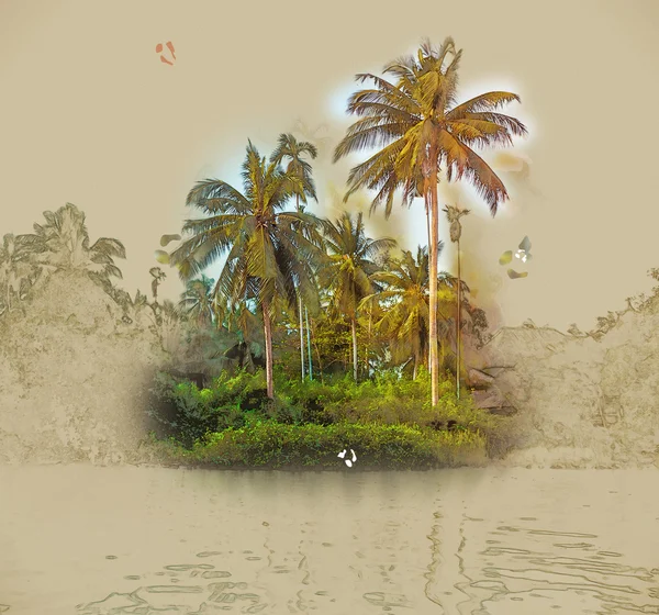 棕榈树在海边在阳光明媚的日子. — 图库照片
