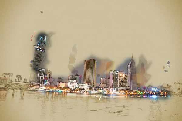 Stadsbilden i ho chi minh på natten — Stockfoto