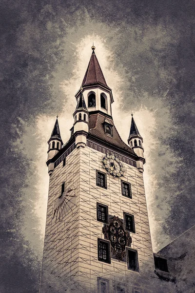Staroměstská radniční věž v Mnichově, Německo. — Stock fotografie