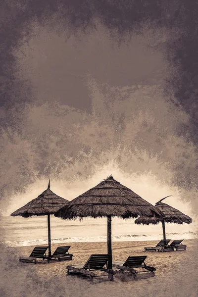 Simple scene with straw umbrella — Stock Photo, Image