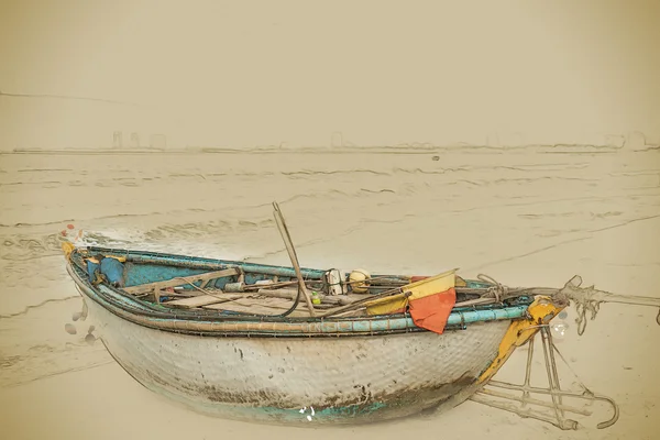 Csónakok a strandon Da Nang város, Vietnam — Stock Fotó