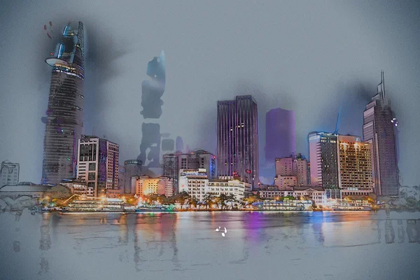 Stadsbilden i ho chi minh på natten — Stockfoto