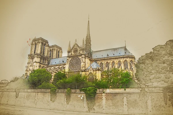 Notre-dame church, view from seine — Stock Photo, Image