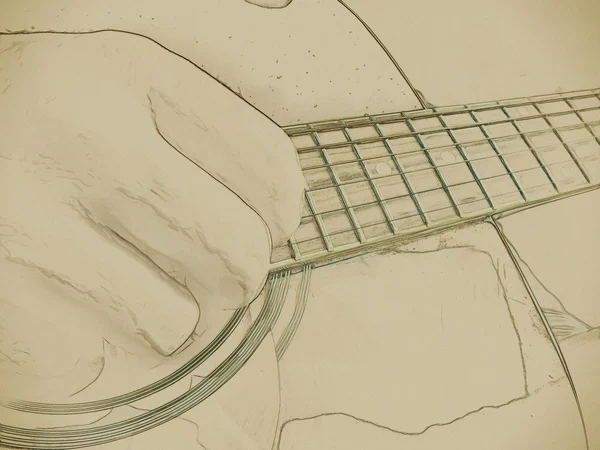 Крупный план акустической гитары, которую играет мужчина . — стоковое фото