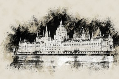 Het Hongaars parlementsgebouw met heldere en mooie illu