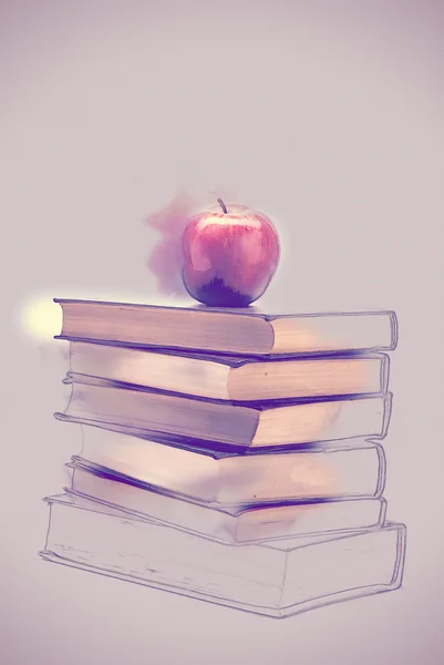 Stack of Old Books With an Apple on Top — Stock Photo, Image