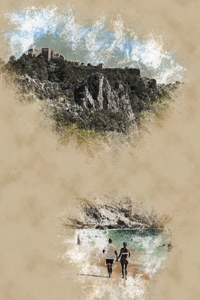 Пляж Клеопатры с морем и скалами полуострова Аланья, Антал — стоковое фото