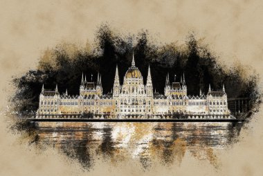 Het Hongaars parlementsgebouw met heldere en mooie illu