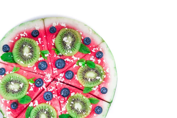 Watermelon pizza on white — Stock Photo, Image