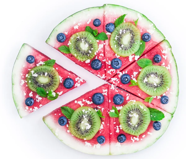 Watermelon pizza on white — Stock Photo, Image