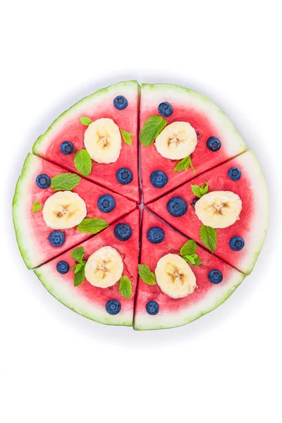 Watermelon pizza on white — Stock Photo, Image