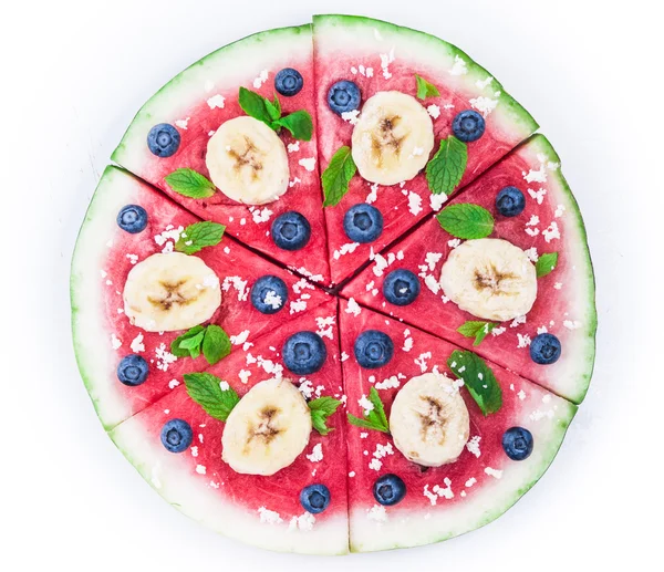 Watermelon pizza on white — Stock Photo, Image