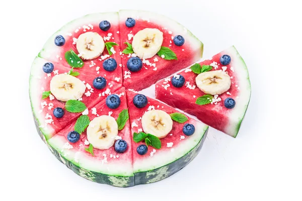 Watermelon pizza on white — Stock Photo, Image