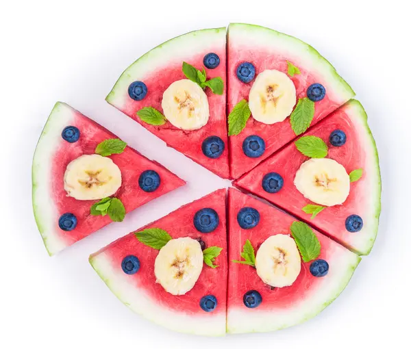 Watermelon pizza on white — Stock Photo, Image