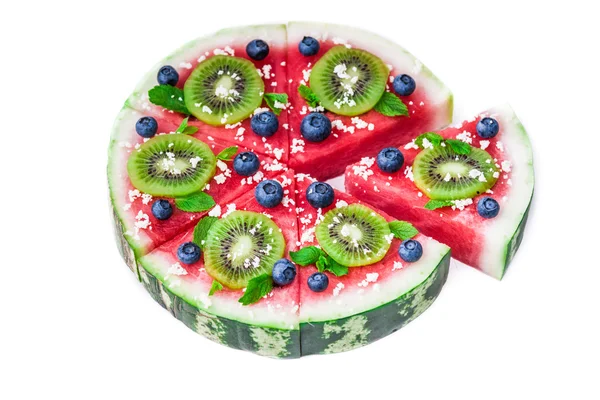 Watermelon pizza on white — Stock Photo, Image