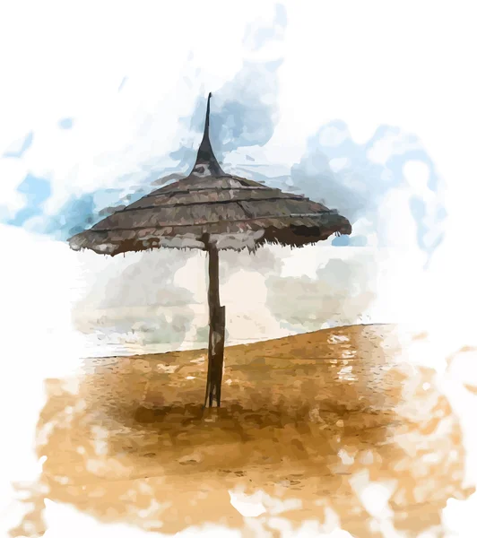 Простая сцена с соломенным зонтиком — стоковый вектор
