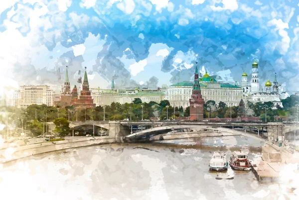 Moskou-rivier en het Kremlin — Stockvector