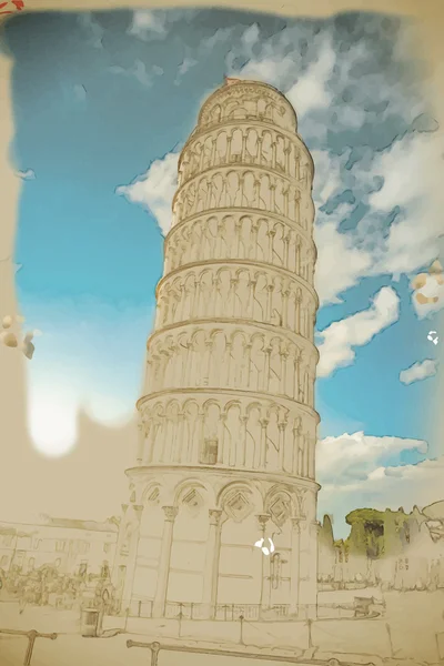 Eğik Kule, Pisa, İtalya — Stok Vektör