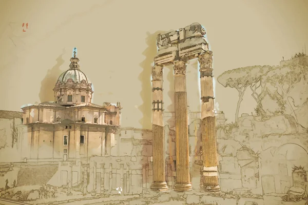 Ruinas del Foro Romano — Vector de stock