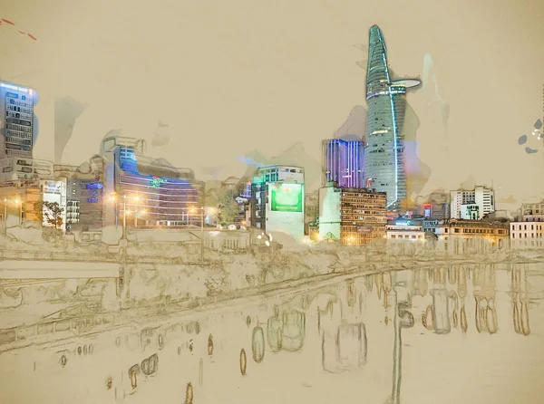 Городской пейзаж Хошимина ночью — стоковое фото