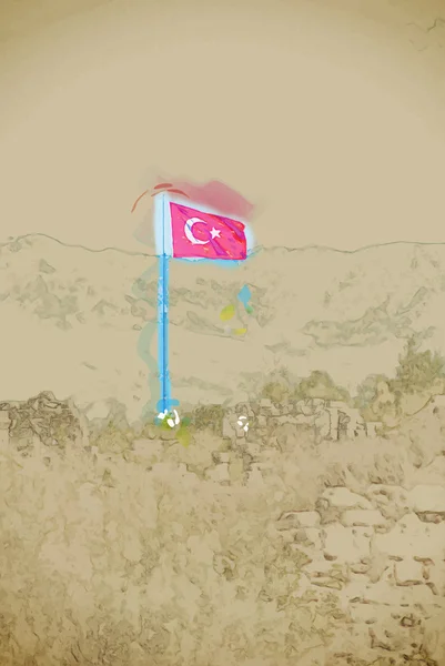 Flag of Turkey in town Side — 图库矢量图片