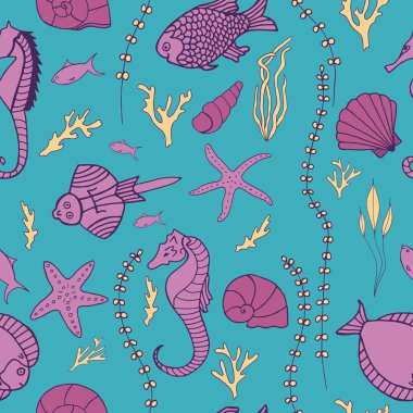 Elle çizilmiş balıklarla kusursuz desen