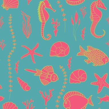 Elle çizilmiş balıklarla kusursuz desen