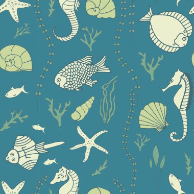 Elle çizilmiş balıklarla kusursuz desen