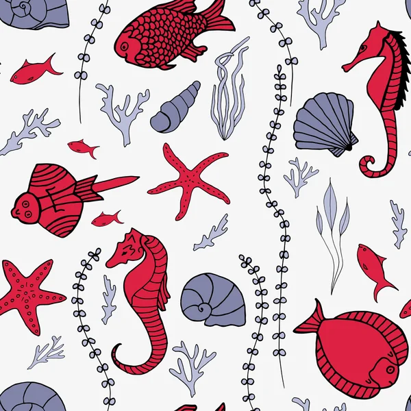 Motif sans couture avec des poissons dessinés à la main — Image vectorielle