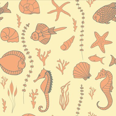 Elle çizilmiş balıklarla kusursuz desen