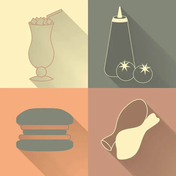Set von vier farbigen Fastfood-Symbolen — Stockvektor