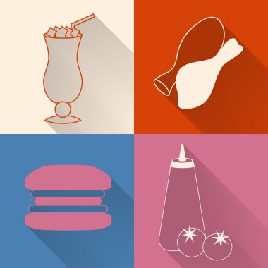 Dört renkli lokanta simgeler kümesi