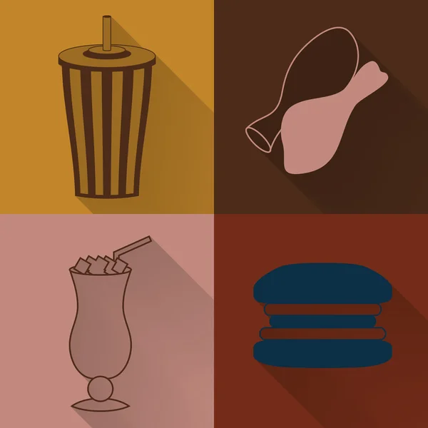 Conjunto de cuatro iconos de comida rápida de colores — Vector de stock