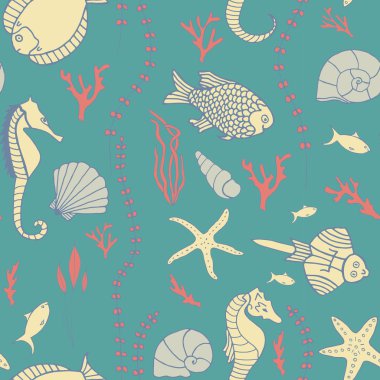 Elle çizilmiş balıklarla kusursuz desen