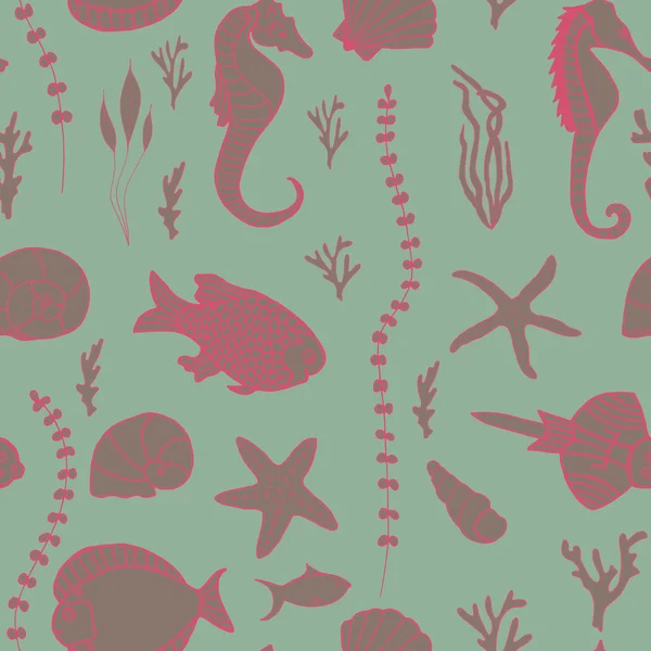 Motif sans couture avec des poissons dessinés à la main — Image vectorielle