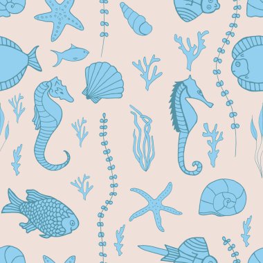 Elle çizilmiş balıklarla kusursuz desen