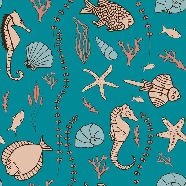 Seamless pattern with hand drawn fishes Royalty Free Stock Vectors