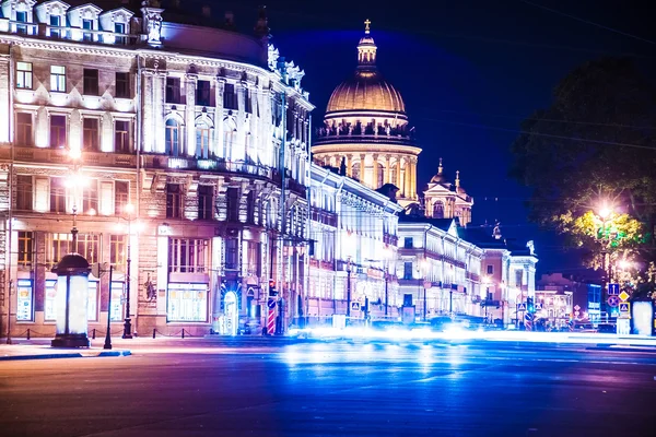 Beautiful night view of Nevsky Prospect and Isaacs Cathedral ne