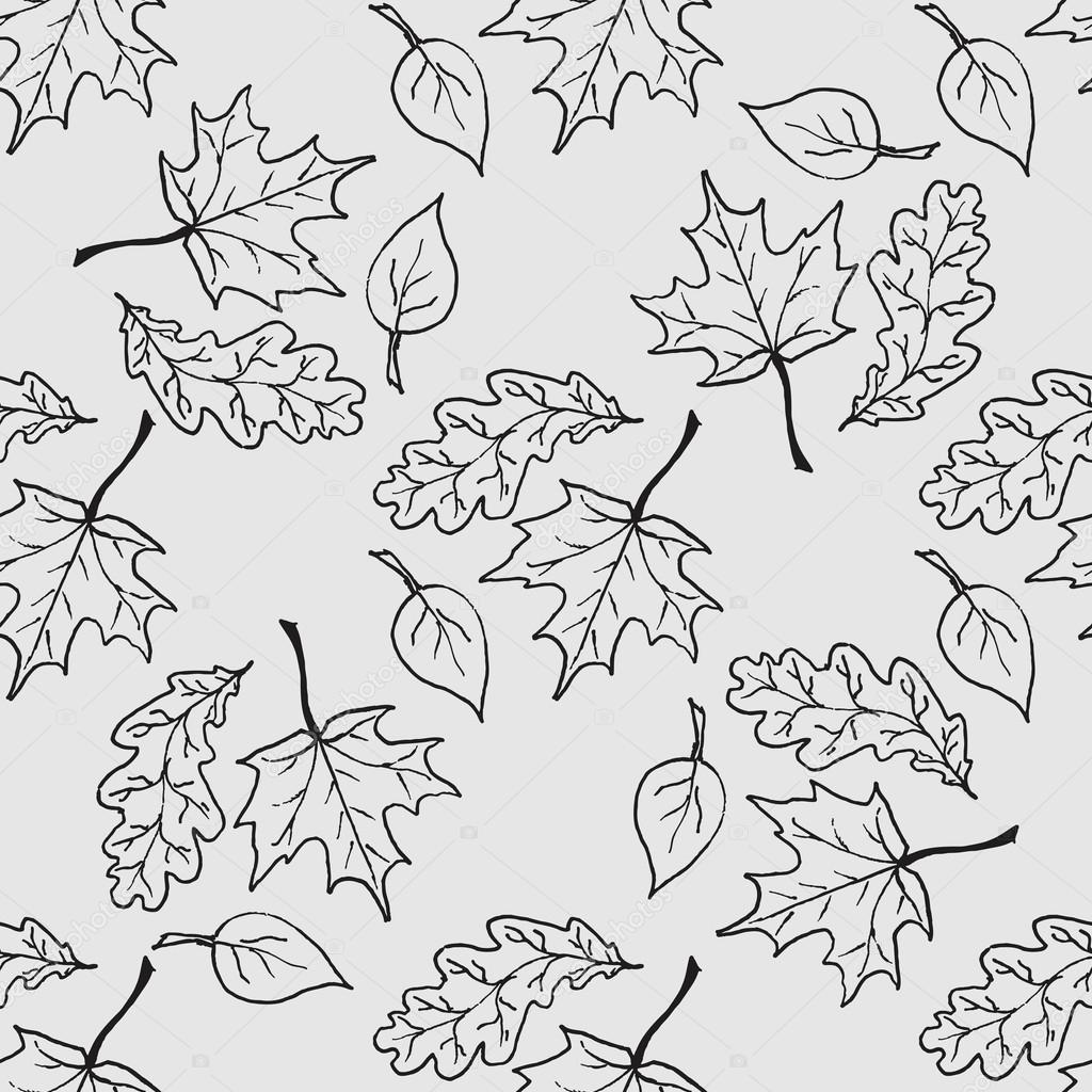 Seamless pattern with hand drawn leaves