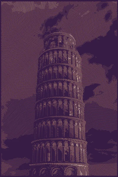 Berühmter pisanischer Turm mit Gravierungseffekten. — Stockvektor