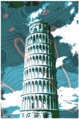 Famous pisan tower rendered with engraving effects. clipart