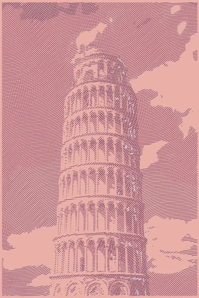 Famosa torre de pisan renderizada con efectos de grabado . — Vector de stock