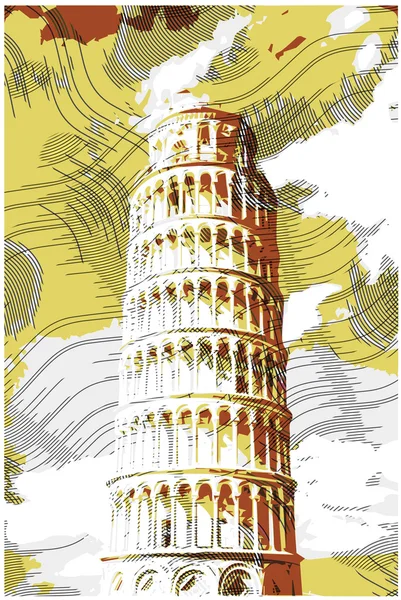 Famous pisan tower rendered with engraving effects. — Stock Vector