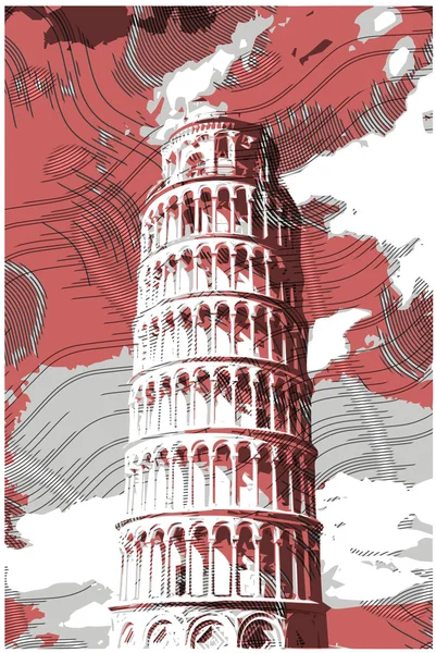 Famosa torre de pisan renderizada con efectos de grabado . — Vector de stock