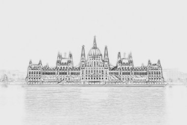 Het Hongaars parlementsgebouw met heldere en mooie illu