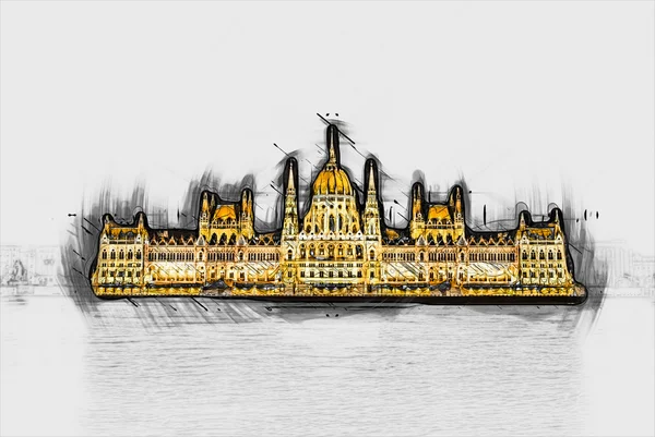 El edificio del Parlamento húngaro con brillante y hermosa illu —  Fotos de Stock