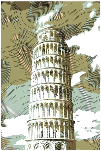 Tour pisane célèbre rendue avec des effets de gravure . — Image vectorielle