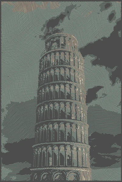 Famosa torre de pisan renderizada con efectos de grabado . — Vector de stock