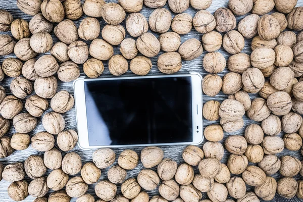 Un montón de nueces con la PC tableta — Foto de Stock