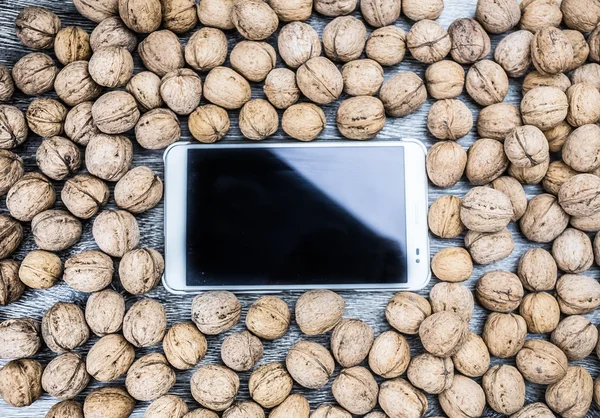 Un montón de nueces con la PC tableta — Foto de Stock